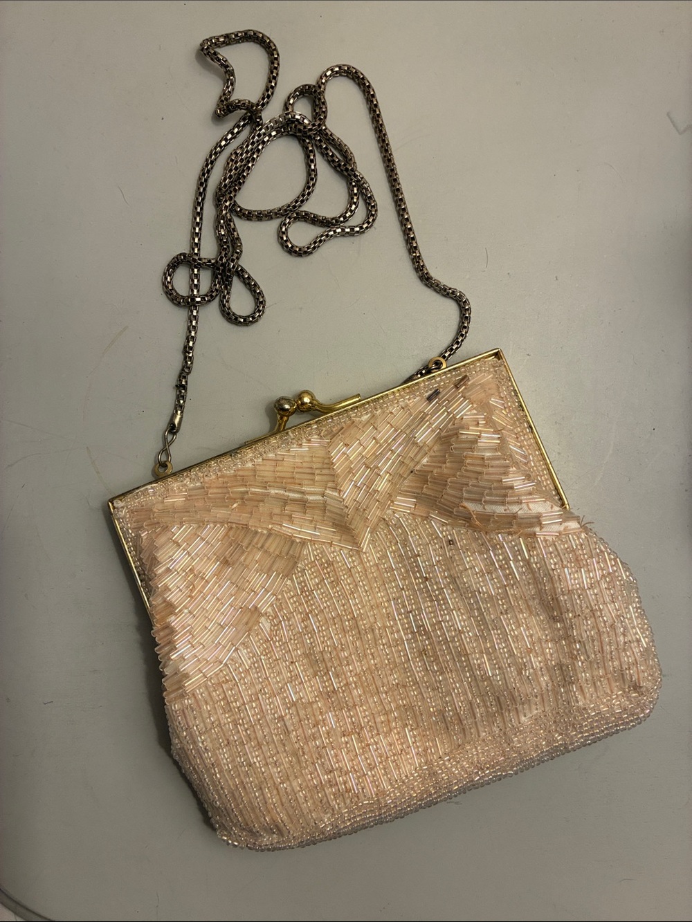 Magid Vintage Elegant Hand Made Beaded Evening Bag in Blush Pink